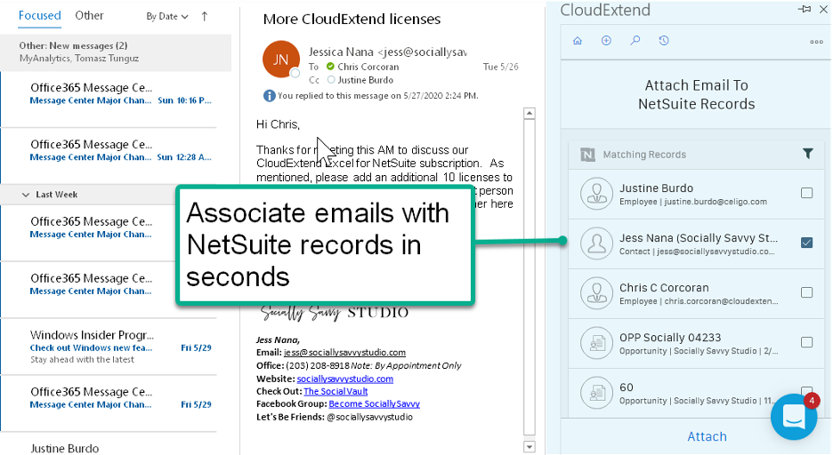 Associate emails with NetSuite records in seconds