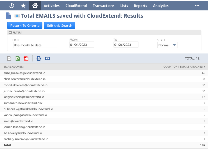 Emails Saved to NetSuite