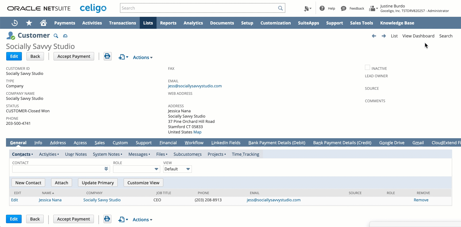 NetSuite Timeline Customer Dashboard View