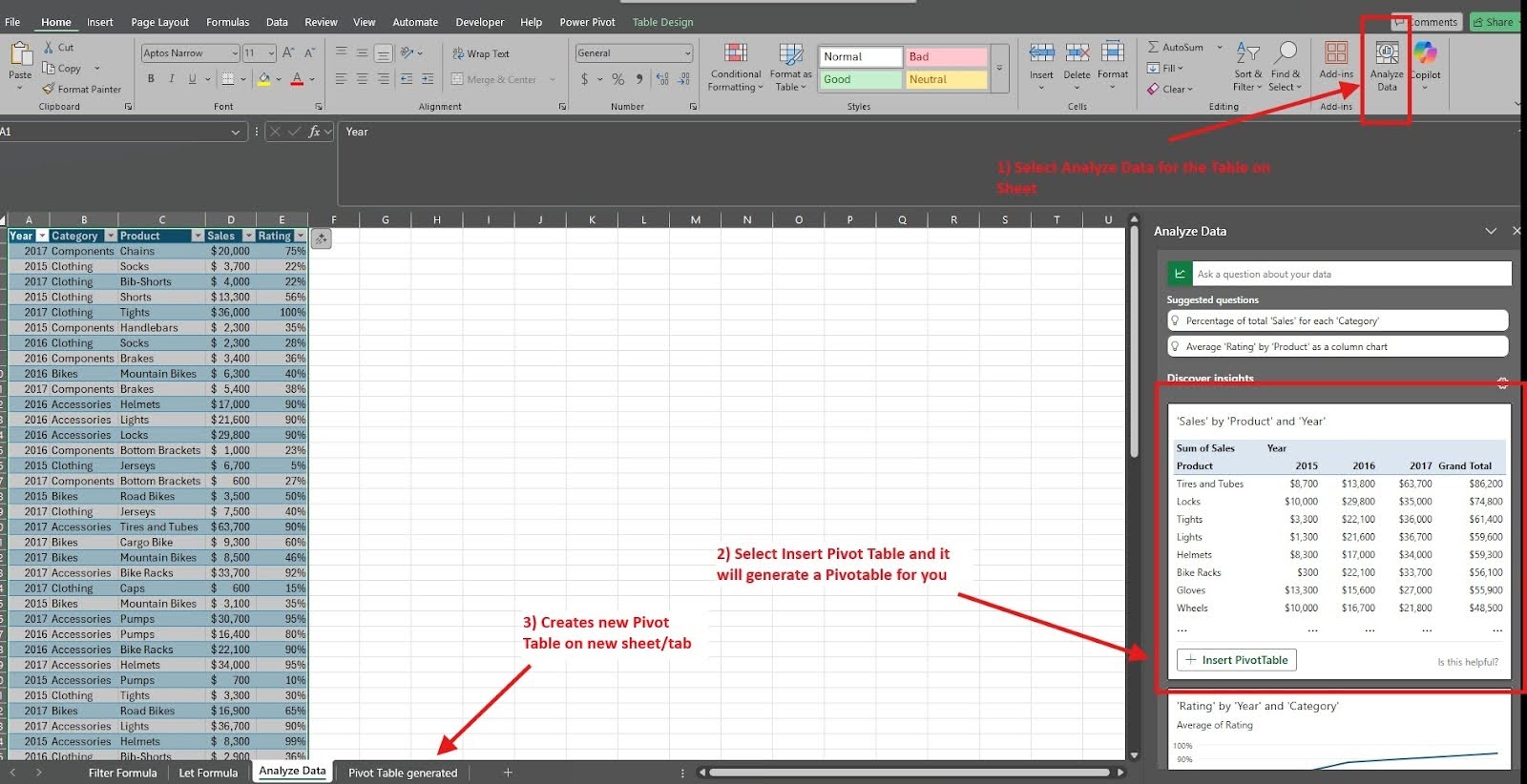 Excel Analyze Data pane