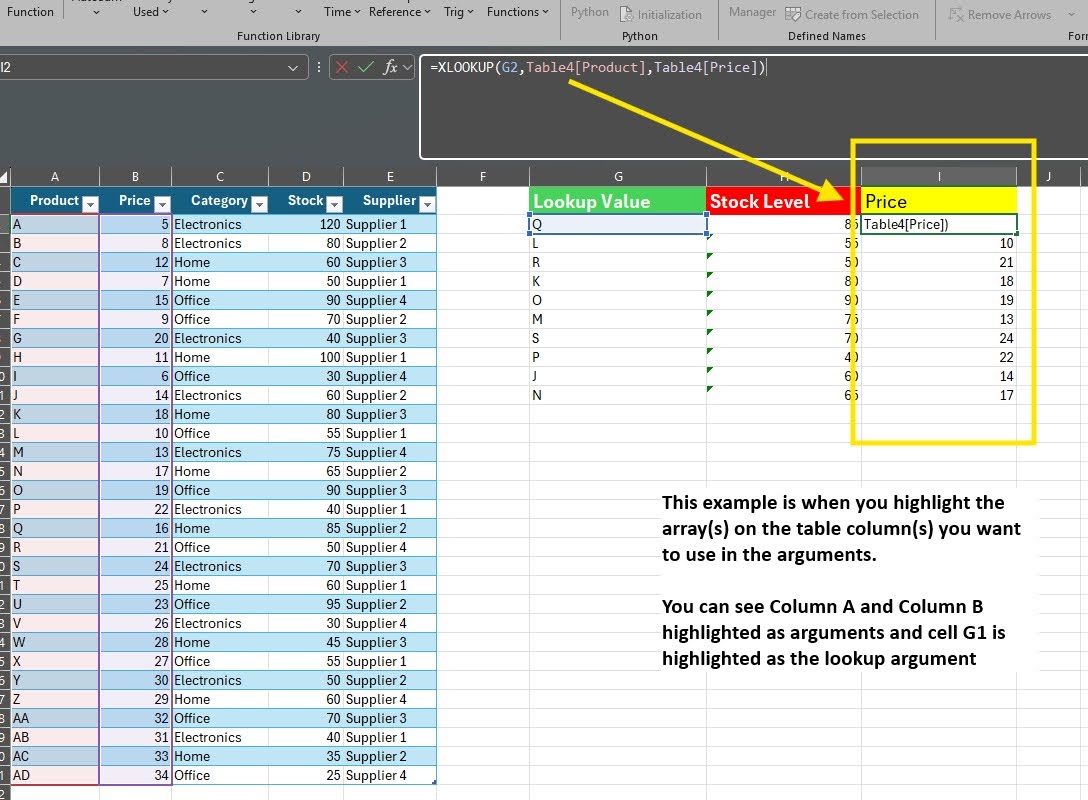 Excel XLOOKUP highlight array